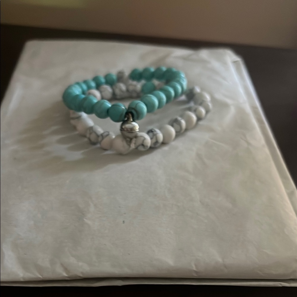 Turquoise and White Beaded Bracelet Set